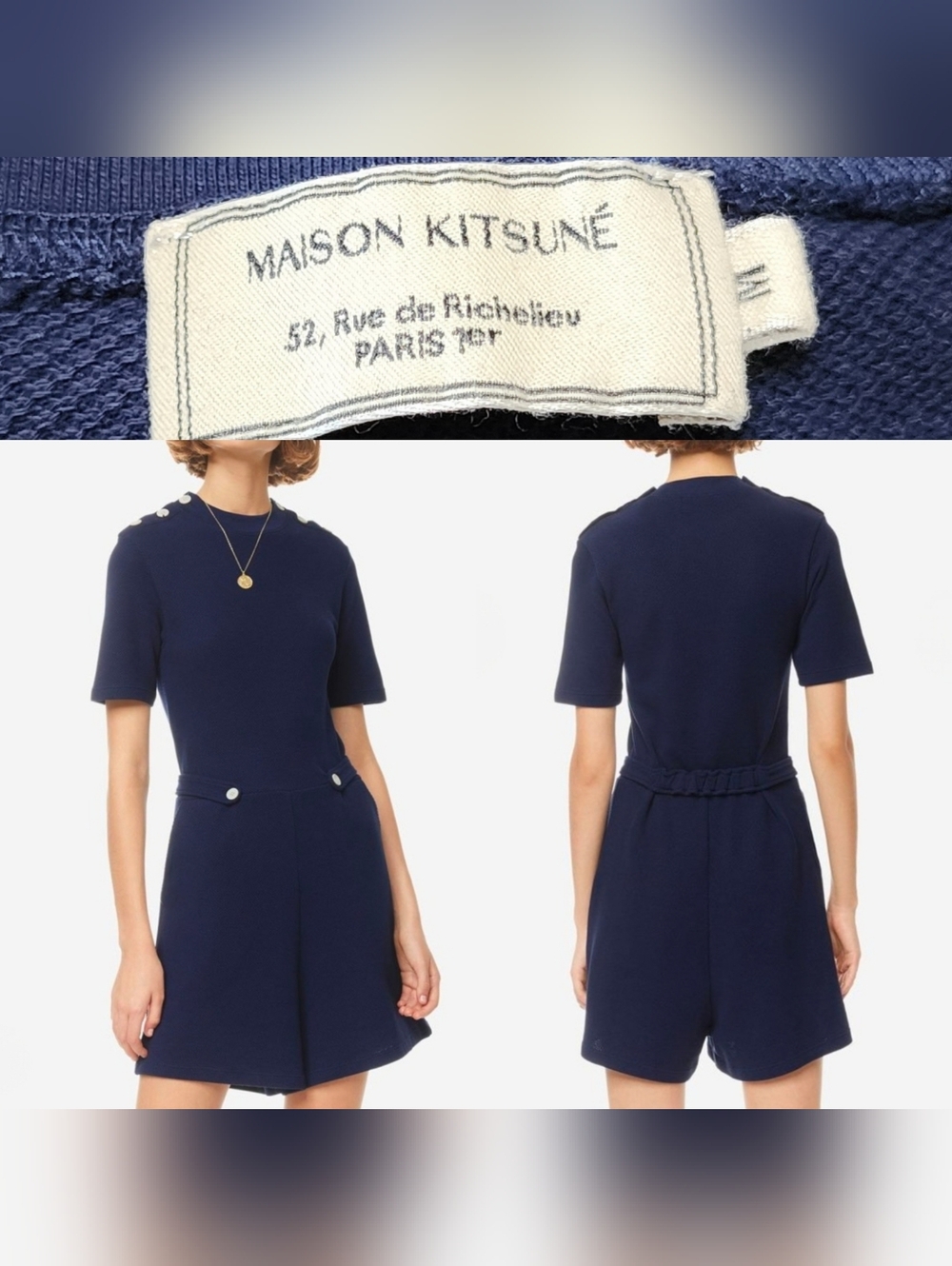 RARE $276 Maison Kitsune PORTUGAL MADE Pique Cotton Jumpsuit Romper Size M Navy